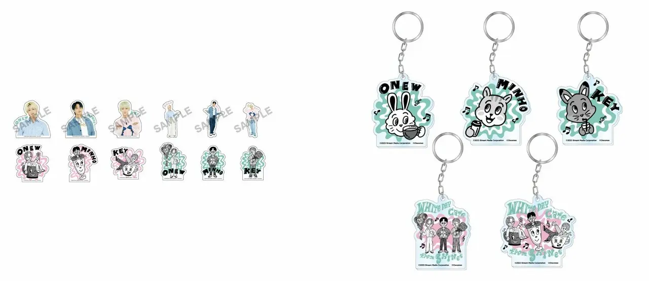 ステッカー2枚セット(ランダム6種)、アクリルキーホルダー(ランダム5種)